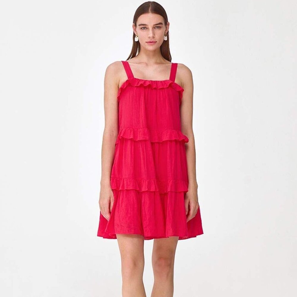 Cover Story Red Tiered Mini Slip Dress Ruffle Solid Gauze Cotton S New